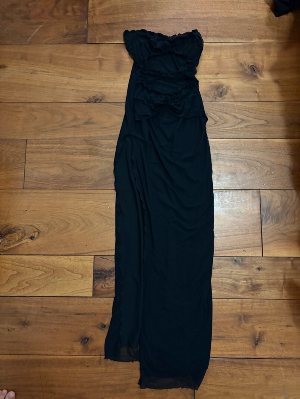 Strapless Black Maxi Dress with Ruched Bodice - Women Dresses